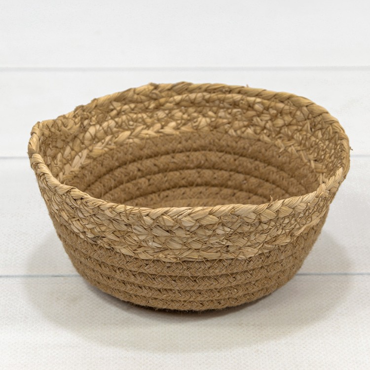 Корзина плетёная Круглая 15*7 (±5%) из камыша и хлопка Натуральный 1/120 Арт: 420167/79