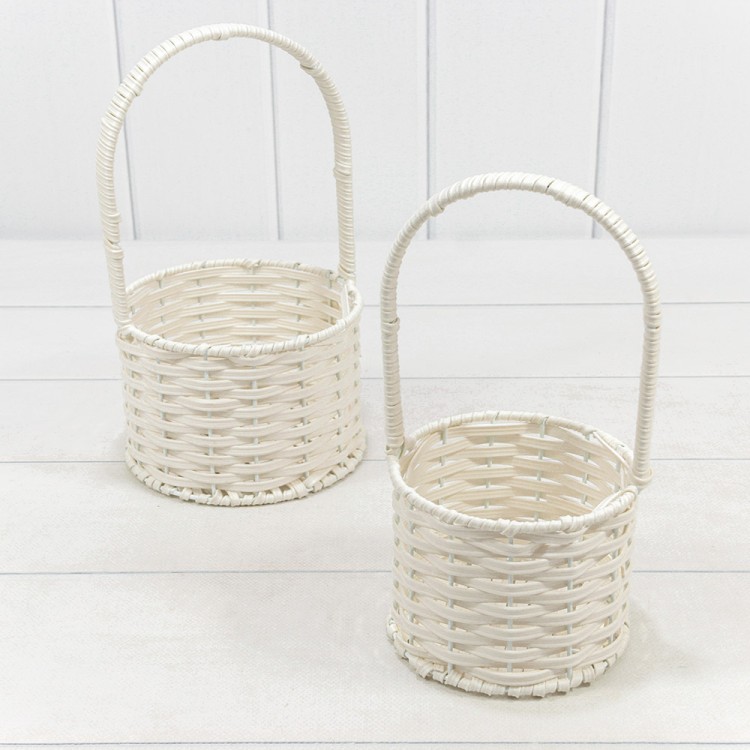 Корзины плетёные Круглые Набор 1/2 15*10 (±5%) из пластика с ручкой Белый 1/36 Арт: 420173/1