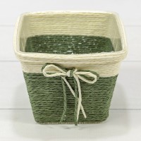 Кашпо плетёное Квадратное 13*13*10 (±5%) из бумаги с бантиком Зелёный 1/80 Арт: 420142/11