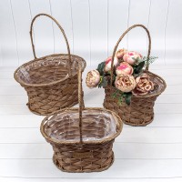 Корзины плетёные "Ваза" Набор 1/3 27*20*14/33 (±5%) из пластика с ручкой Кофейный 1/18 Арт: 420139/22