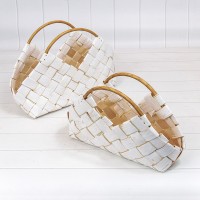 Корзины плетёные Набор 1/2 32*22*16/21 (±5%) из секвойи с ручками Белый 1/24 Арт: 420118/1