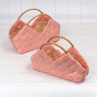 Корзины плетёные Набор 1/2 32*22*16/21 (±5%) из секвойи с ручками Розовый 1/24 Арт: 420118/2