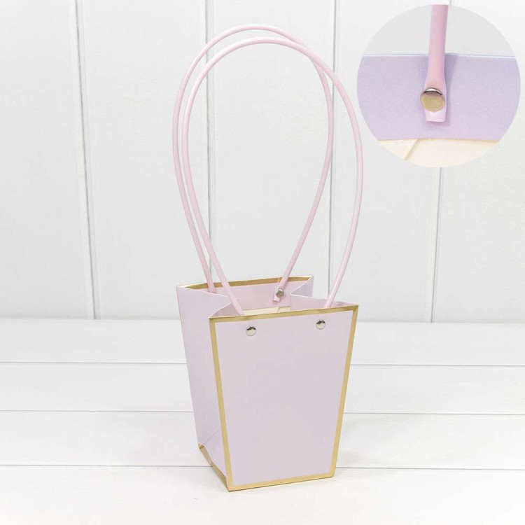 Пакет подарочный "Ваза для цветов" 15,5*13*9,5 с золотой рамкой Бледно-сиреневый 1/10 1/150 Арт: 000172G/2085