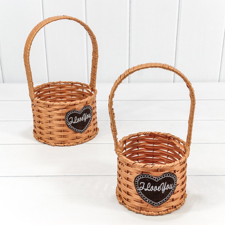 Корзины плетёные Круглые Набор 1/2 15*27 (±5%) из пластика с ручкой Рыжий 1/36 Арт: 420148/14