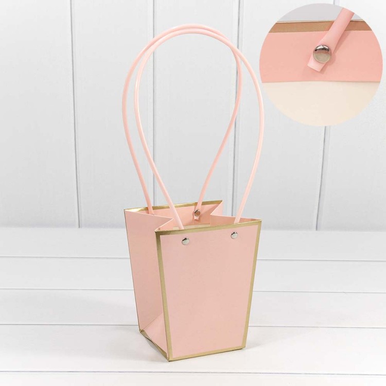 Пакет подарочный "Ваза для цветов" 15,5*13*9,5 с золотой рамкой Розовый 1/10 1/150 Арт: 000172G/196